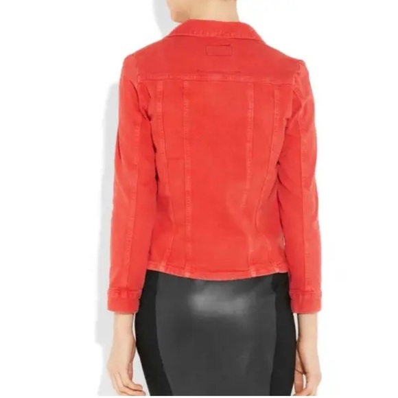 Current/Elliot Mechanic Distressed Button Front Denim Jacket in Fire Red Small - Picture 2 of 11